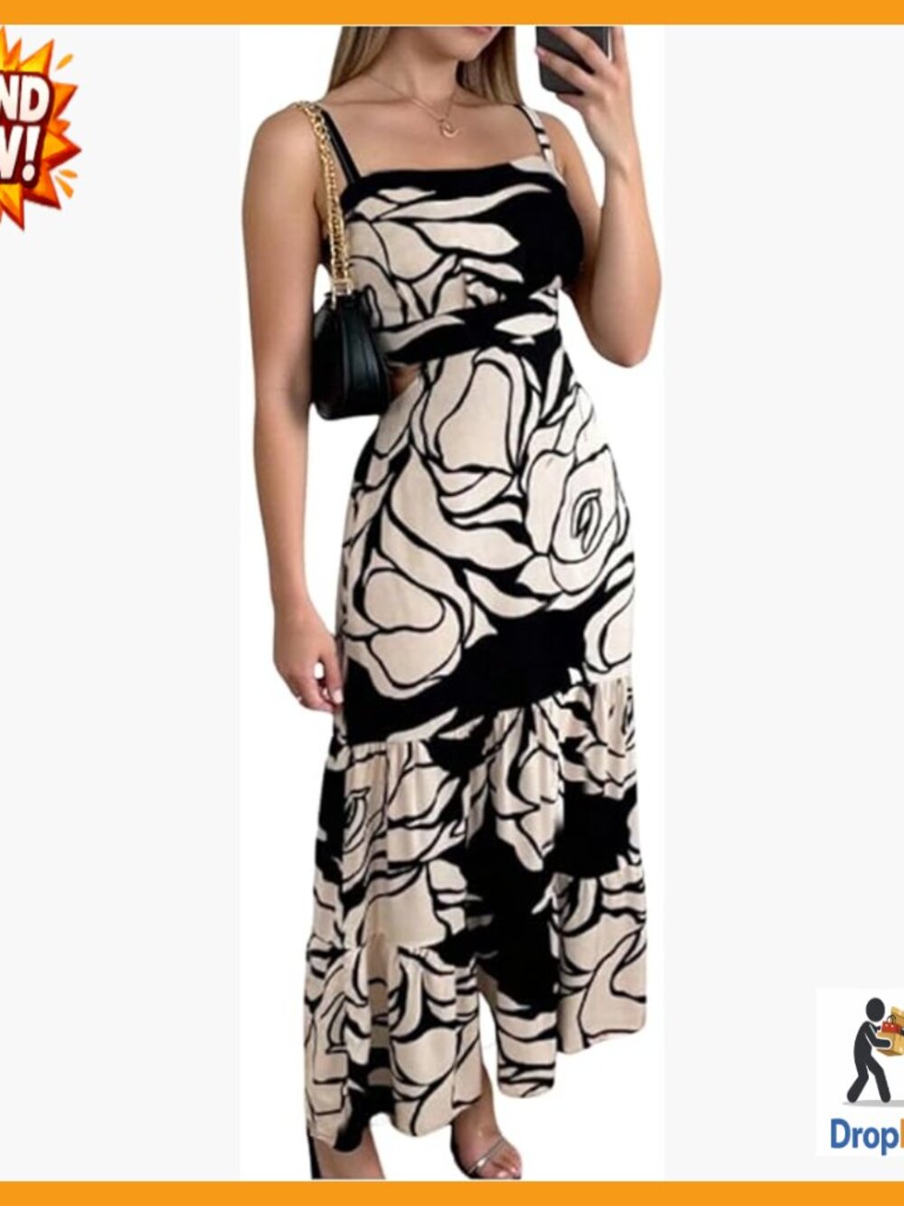 Floral Spaghetti Strap Maxi Dress Cut Out Shirred Back Ruffle A-Line Boho